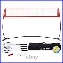 14FT Professional Freestanding Volleyball Net Set Adjustable Height Portable Bag