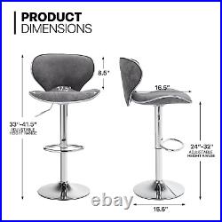 2 Pieces Adjustable Height Bar Stool Set Swivel Dinning Chair Velvet Curved Seat
