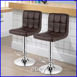 2 Set Square Kitchen Bar Stools Adjustable Height Swivel Chair Footrest Backrest