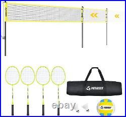 32ft Volleyball Badminton Combo Set Adjustable Height with Net, 4 Rackets, Ball
