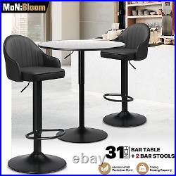 3 PcsPUB TABLE+2 BAR STOOLS SETWooden Tabletop Adjustable Height Dining Chair
