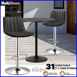 3 PcsPUB TABLE+2 BAR STOOLS SETWooden Tabletop Adjustable Height Dining Chair