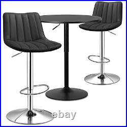 3 PcsPUB TABLE+2 BAR STOOLS SETWooden Tabletop Adjustable Height Dining Chair