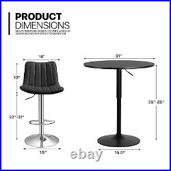 3 PcsPUB TABLE+2 BAR STOOLS SETWooden Tabletop Adjustable Height Dining Chair