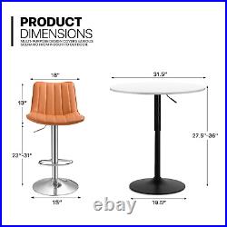 3 PcsPUB TABLE+2 BAR STOOLS SETWooden Tabletop Adjustable Height Leather Seat