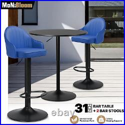 3 Pcs Adjustable HeightPUB TABLE BAR STOOLS SETPU Leather Seat Wooden Tabletop
