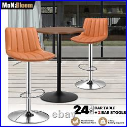 3 Pcs BAR STOOLS+SWIVEL PUB TABLE SET Wooden Tabletop Adjustable Height Chair
