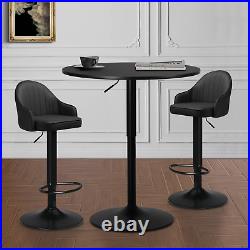 3 Pcs Bar Stools Pub Wooden Table Set Adjustable Height Dining Set Leather Seat