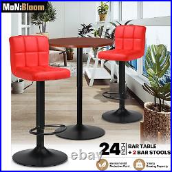 3 PieceBAR STOOLS+PUB TABLE SETSwivel Tabletop Adjustable Height Leather Chair