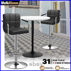 3 Piece PUB TABLE+2 BAR STOOL Leather Seat Swivel Adjustable Height Dining Set