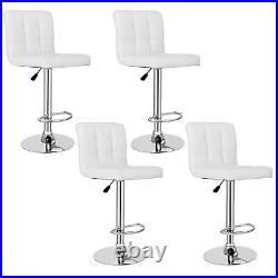 4 PCS Modern PU Leather Bar Stools Adjustable Height with Footrest Kitchen White