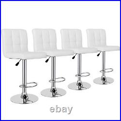 4 PCS Modern PU Leather Bar Stools Adjustable Height with Footrest Kitchen White