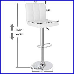 4 PCS Modern PU Leather Bar Stools Adjustable Height with Footrest Kitchen White