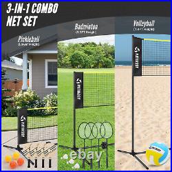5.1-7.4ft Volleyball Badminton Pickleball Net Set Adjustable Height for Backyard