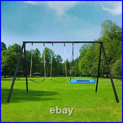 600lbs Metal Swing Set Adjustable Height Kids Outdoor Swingset with Three Swings
