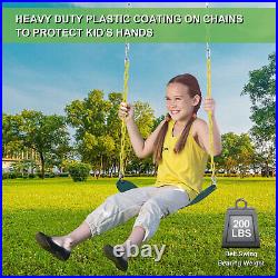 600lbs Metal Swing Set Adjustable Height Kids Outdoor Swingset with Three Swings
