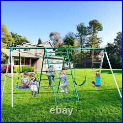 700lb Swing Set Outdoor Backyards Kids with Adjustable Height Seat, Ladder, Glider