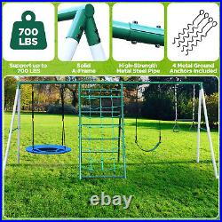 700lb Swing Set Outdoor Backyards Kids with Adjustable Height Seat, Ladder, Glider