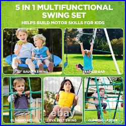 700lb Swing Set Outdoor Backyards Kids with Adjustable Height Seat, Ladder, Glider