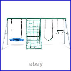 700lb Swing Set Outdoor Backyards Kids with Adjustable Height Seat, Ladder, Glider