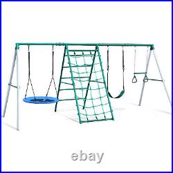 700lb Swing Set Outdoor Backyards Kids with Adjustable Height Seat, Ladder, Glider