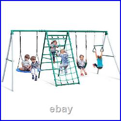 700lb Swing Set Outdoor Backyards Kids with Adjustable Height Seat, Ladder, Glider