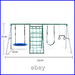 700lb Swing Set Outdoor Backyards Kids with Adjustable Height Seat, Ladder, Glider