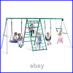 700lb Swing Set Outdoor Backyards Kids with Adjustable Height Seat, Ladder, Glider