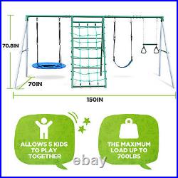 700lb Swing Set Outdoor Backyards Kids with Adjustable Height Seat, Ladder, Glider