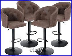 Adjustable Bar Stool Set of 4 Swivel Counter Height Bar Chair PU Leather Brown