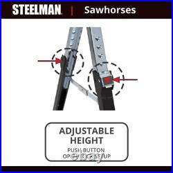 Adjustable Height Work Table Folding Sawhorses, Set of Two, Durable Steel Constr