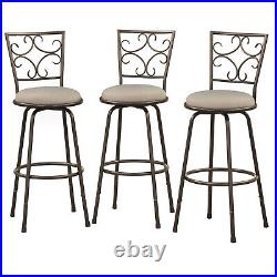 Bar Stool Set of 3 Swivel Counter Chair Adjustable Height Padded Pub Seat Beige