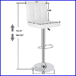 Bar Stools Adjustable Counter Height Swivel Chairs Set of 4 with Square Back White