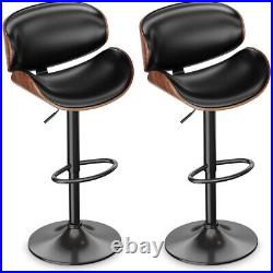 Bar Stools Set of 2 Bentwood Counter Height Chairs Adjustable Swivel Pub Black