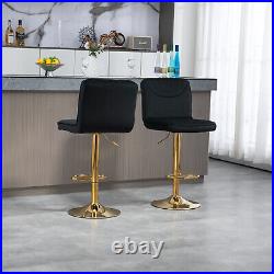 Bar Stools Set of 2 Velvet Adjustable Height Counter Swivel Dining Bar Chairs US