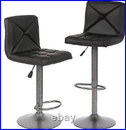 Black Set of 2 Adjustable Bar Stools PU Leather Seat Counter Height Dining Chair
