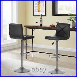Black Set of 2 Adjustable Bar Stools PU Leather Seat Counter Height Dining Chair