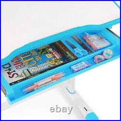 Blue Height Adjustable Kids Study Desk Chair Set BoyTable Lamp, Drawer, ChairCover