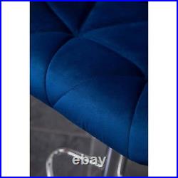 Breni Velvet Diamond Tufted Swivel Adjustable Height Barstool, Set of 2, Blue
