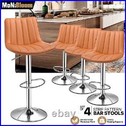 Brown Set of 4 Leather Swivel Bar Stool Kitchen Adjustable Counter Height Chair