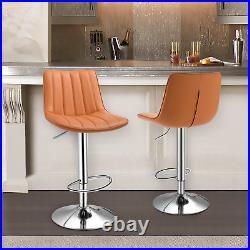 Brown Set of 4 Leather Swivel Bar Stool Kitchen Adjustable Counter Height Chair