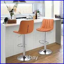 Brown Set of 4 Leather Swivel Bar Stool Kitchen Adjustable Counter Height Chair