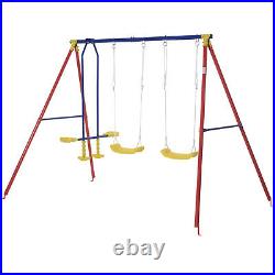Children's Swing Set with 2 Seats Glider Adjustable Height for Backyard