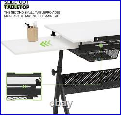 Drafting Table Set Adjustable Height Artist Desk with Tilting Wooden Tabletop