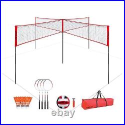 FITPLAY Four Square Volleyball/Badminton Net Set Adjustable Height 4 Way Volley