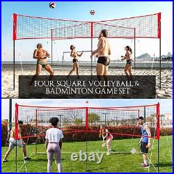 FITPLAY Four Square Volleyball/Badminton Net Set Adjustable Height 4 Way Volley