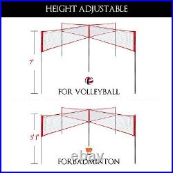 FITPLAY Four Square Volleyball/Badminton Net Set Adjustable Height 4 Way Volley