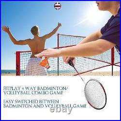 FITPLAY Four Square Volleyball/Badminton Net Set Adjustable Height 4 Way Volley