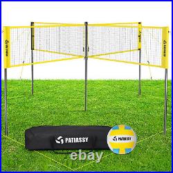 Four Square Volleyball/Badminton Net Set, Adjustable Height 4 Way Volleyball