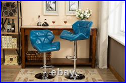 Glasgow Contemporary Tufted Adjustable Height Hydraulic Blue Bar Stools, Set of